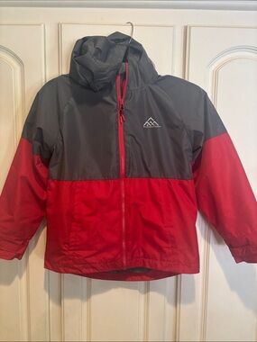 Weatherproof Kids Size 8 Red & Gray 2-in-1 Hooded Rain Jacket